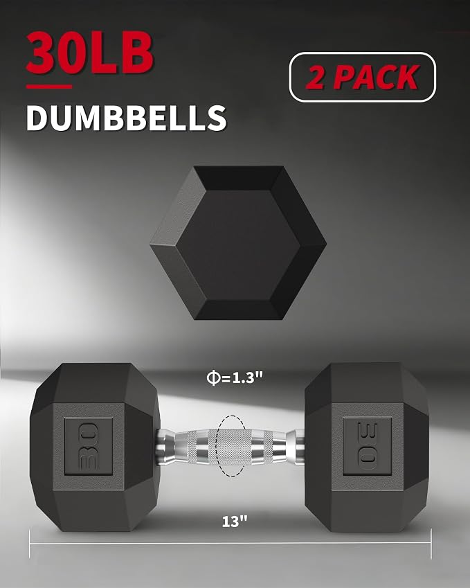 Garvee 5-50 LB Hex Dumbbell Set of 2, Hand Weights Dumbbells Pair | With Cast Iron Core, Rubber Encased Coating and Textured Carbon Steel Handle for Home Gym Strength Training