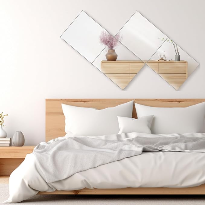 Wall Mirrors, 12''x 10'' Glass Wall Mirror Tiles (4 PCS), Large Full Body Mirror for Home Gym, Bedroom, Door, Bathroom, Frameless Mirror Tiles (Glass - 12'' x 10'' - 4PCS)