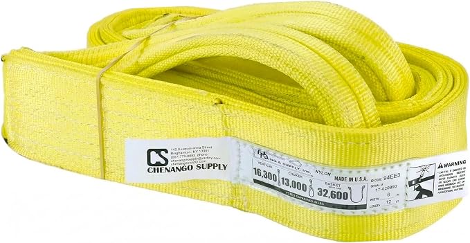DD Sling 6 Inch x 12 Foot Nylon Lifting Sling – USA Made, 16,300 lb Vertical, 13,000 lb Choker, 32,600 lb Basket – 2-Ply Heavy Duty 900 Webbing, Type 3 Flat Eye & Eye Rigging Sling
