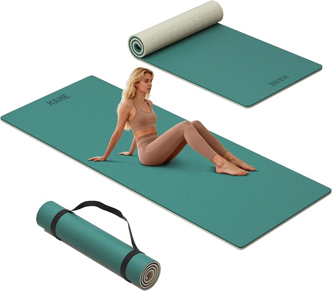 HAHE Wide Yoga Mat 72"x32"x0.4" Thick Pilates Mat with Carrying Strap | Exercise Mats for Home Workout, Wide Non-slip Exercise Mats, Double-Sided POE Fitness Mat for Yoga, Pilates & Travel