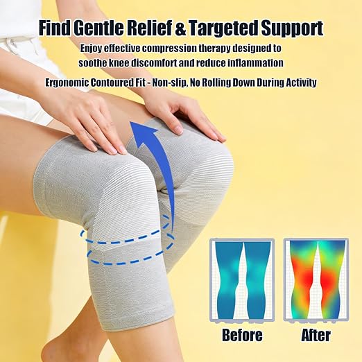 Bamboo Charcoal Compression Knee Sleeve - Elastic Knee Braces for Men & Women - Breathable Knee Support for Arthritis, Running, Workout, Joint Pain Relief (Gray, X-Large)