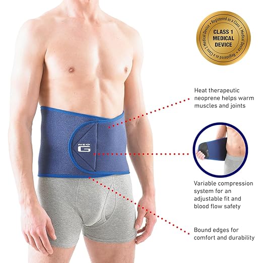 Neo-G Waist/Back Brace - Support For Muscle Spasm, Strains, Arthritis, Injury Recovery, Rehabilitation - Power Straps For Adjustable Compression - Class 1 Medical Device - One Size - Blue