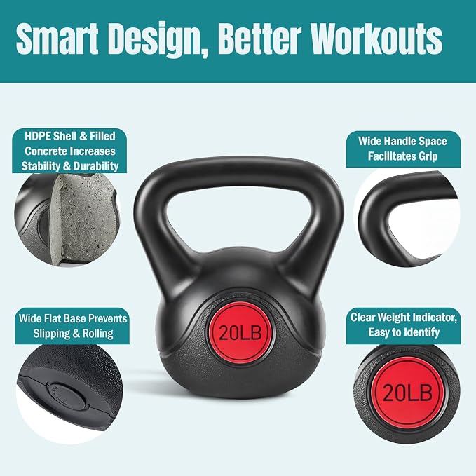 OLIXIS Hard Kettlebell Sets Strength Training KettleBells Weight Set | Coated Concrete Kettlebells, Wide Handle & Bottom, Weight Workout Exercise Equipment for Home Gym Outdoor
