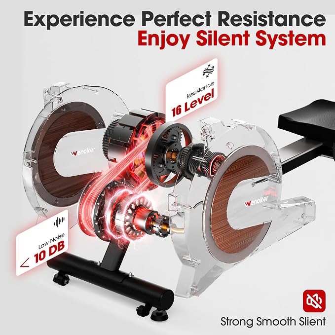 Wenoker Rowing Machine for Home, Magnetic Rower Machine, 350 LB Weight Capacity, 16-Level Silent Resistance Row Machine for Gym Exercise