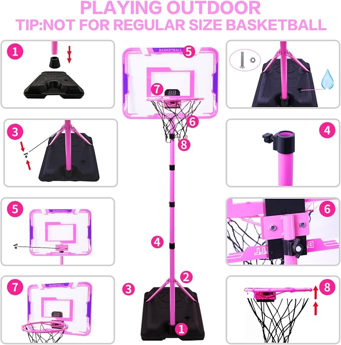 Kids Basketball Hoop, Adjustable Height Toddler Basketball Hoop Stand, Indoor Outdoor Basketball Goal Toy for Boys Girls Ages 3~8 Years Old, Includes 3 Balls, Ideal for Birthday Gift