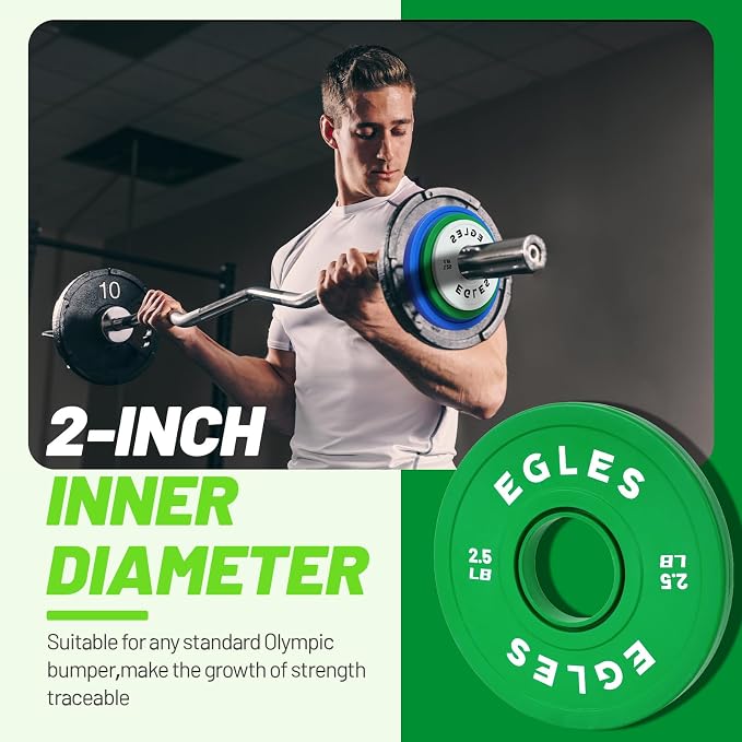Egles Change Plates Set 1.25LB, 2.5LB, 5LB - Rubber-Coated Weight Plates in Pairs, Olympic Bumper Plates, Color-Coded, IWF Standard, Fit 2-Inch Barbells Strength Training Weight Plates Gym & Fitness