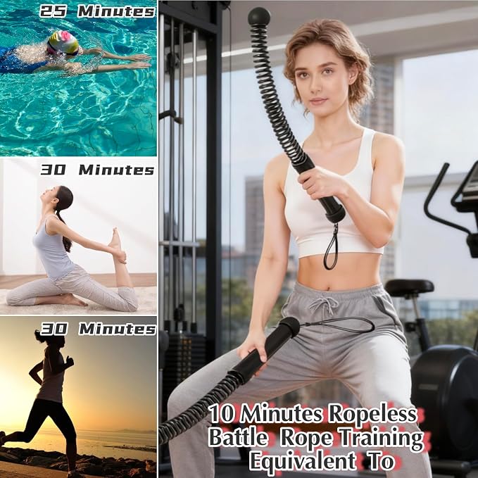 Weighted Ropeless Battle Ropes,Cordless Workout Ropes for Home Gym, Portable Exercise Rope for Strength Building, HIIT and Low-Impact Aerobic Training for Women&Men (Black)