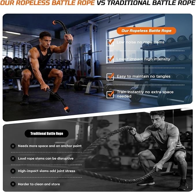 Portable Weighted Ropeless Battle Ropes, Adjustable Cordless Battle Rope Non-Slip Handle with Storage Bag for Home Gym, Fitness Equipment for Women Men HIIT Cardio Strength Training