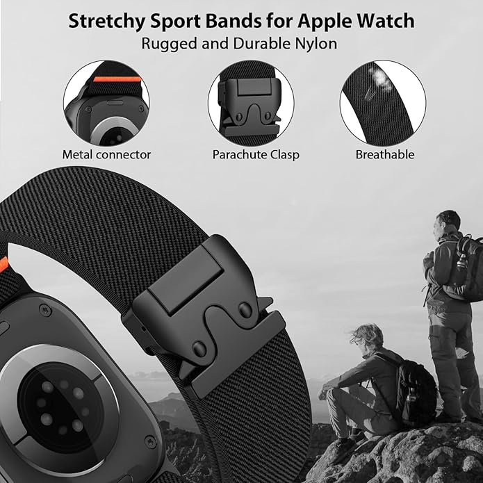 Elastic Sport Band for Apple Watch Ultra 3/2/1 Bands 49mm 46mm 45mm 44mm 42mm 41mm 40mm 38mm Men Women, Adjustable Parachute Buckle Nylon Fabric Wristband for iWatch Series 11 10 SE 9 8 7 6 5 4 3