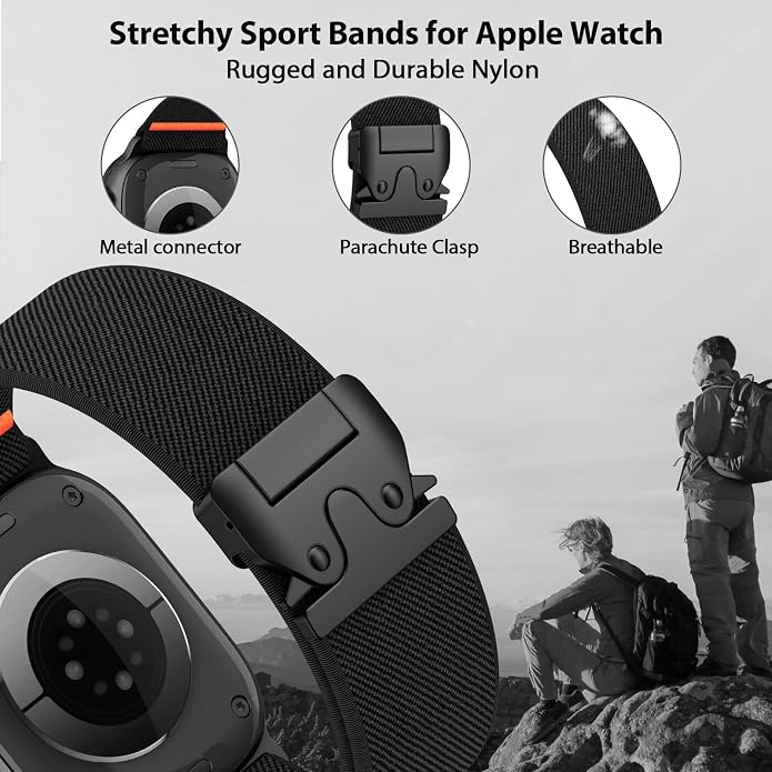 Elastic Sport Band for Apple Watch Ultra 3/2/1 Bands 49mm 46mm 45mm 44mm 42mm 41mm 40mm 38mm Men Women, Adjustable Parachute Buckle Nylon Fabric Wristband for iWatch Series 11 10 SE 9 8 7 6 5 4 3
