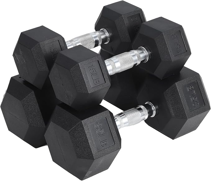Hex Dumbbells Set for Home Gym – PVC/PEV Coated, Anti-Roll Design, Non-Slip Grip, Cast Iron Core – Versatile Strength Training Weights, 100LB Total (25LB×2+30LB×2)
