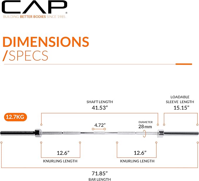 CAP Olympic Barbell - 5FT, 6FT, & 7FT Strength Training Weight Bars, Multiple Options