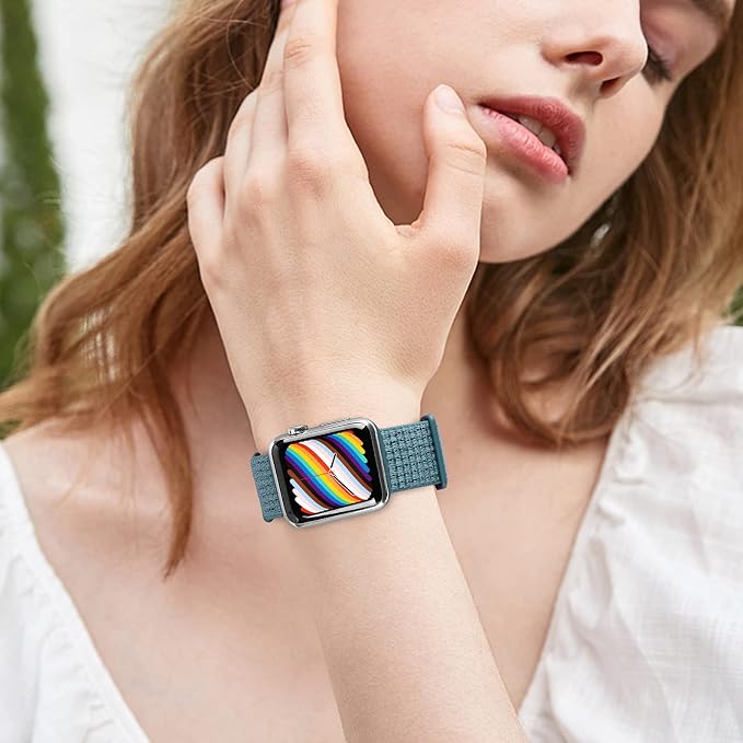 Sport Loop Band Compatible with Apple Watch Band 38mm 40mm 42mm 44mm iWatch Series 6 5 SE 4 3 2 1 Strap, Nylon Women Men Stretchy Elastic Braided Adjustable Wristband, 42mm 44mm Celestial Teal | Nylon Sport Loop Wristband Compatible with Apple Watch Ul...