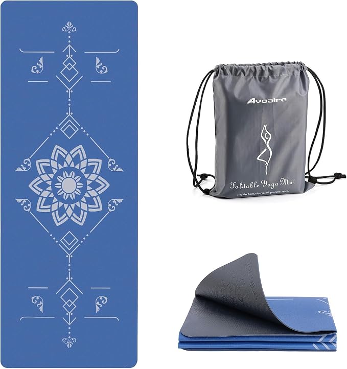 Avoalre Yoga Mat Foldable - Textured Non Slip Exercise Mat -Travel Lightweight Hot Yoga Mat with Carry Bag for Pilates & Home Workouts (72" L x 32" W x 3mm Thick)