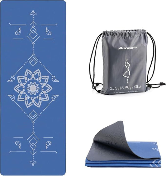 Avoalre Yoga Mat Foldable - Textured Non Slip Exercise Mat -Travel Lightweight Hot Yoga Mat with Carry Bag for Pilates & Home Workouts (72" L x 32" W x 3mm Thick)