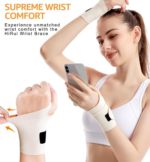 Ultra-Thin Elastic Wrist Brace Wrist Wraps, Compression Wrist Straps Support for Carpal Tunnel Arthritis Tendonitis Sprains Pain Relief Workout, Soft & Comfortable (Beige (Pack of 2))