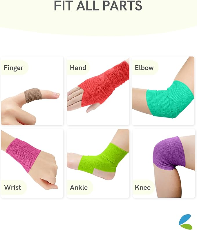 FriCARE Self Adhesive Bandage Wrap, Medical Tape in First Aid Kit | Elastic Cohesive Bandages for Sports/Vet/Wrist Ankle Wounds, 2 Inches X 5 Yards, Latex-free 6 Rolls, Quartz Glow