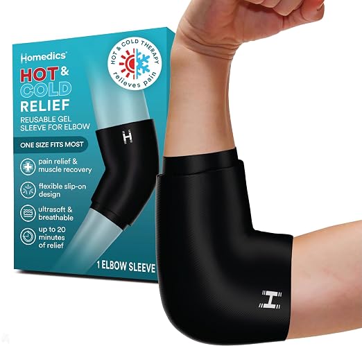 Homedics Hot and Cold Relief Gel Elbow Sleeve, Heat or Ice Therapy | for Sore Elbows and Joints, Soft-Touch Stretch Fabric, Contoured Hydrogel Design for Comfort and Relaxation
