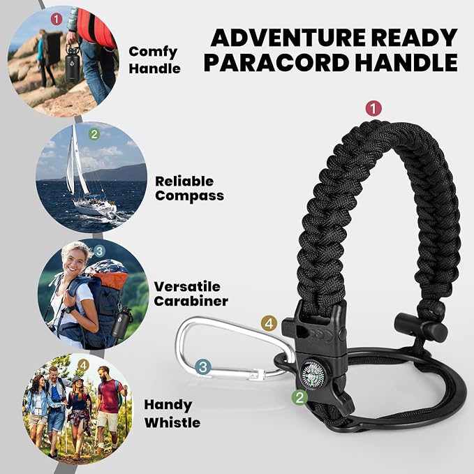 RAYMYLO Insulated Water Bottle 64 oz, Triple Wall Vacuum Stainless Steel (Cold for 48 Hrs), Leak Proof & Non-BPA, Half Gallon Water Flask Jug with Paracord Handle & Straw Spout Lids, Magic Black | (Cold for 48 Hrs), Leak Proof & Non-BPA, Half Gallon Wa...