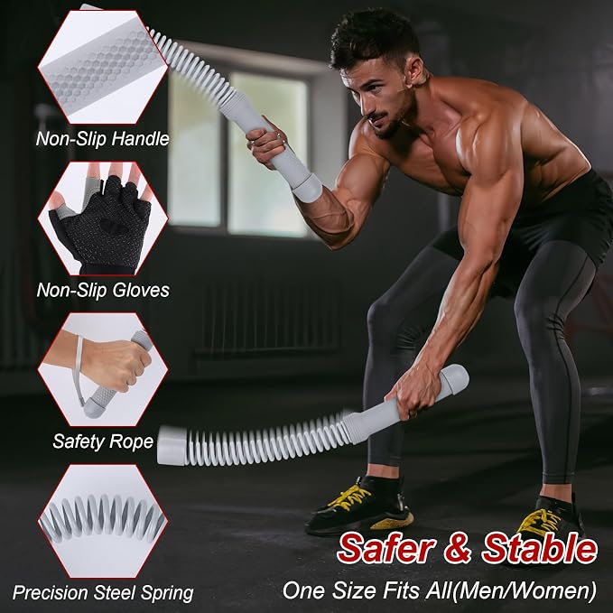 Ropeless Battle Ropes for Home Gym with Non-Slip Gloves, 2Pcs Portable Cordless Home Gym Equipment，Weighted Ropeless Battle Ropes for HIIT Workouts, Cardio, Muscle Training (Grey)