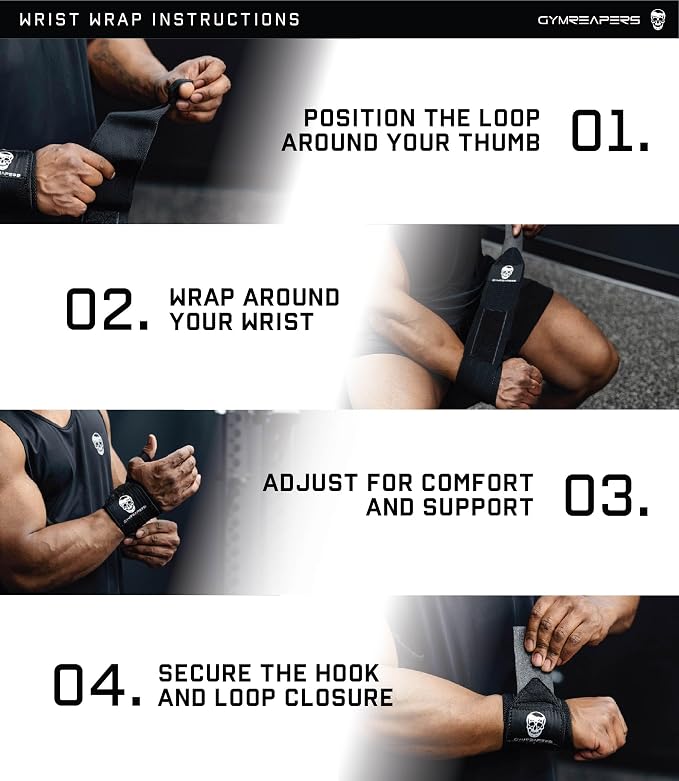 Gymreapers Weightlifting Wrist Wraps (IPF Approved) Professional Quality Wrist Support with Heavy Duty Thumb Loop - Best Wrap for Powerlifting Competition, Strength Training, Bodybuilding