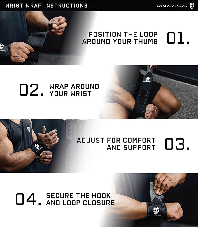 Gymreapers Weightlifting Wrist Wraps (IPF Approved) Professional Quality Wrist Support with Heavy Duty Thumb Loop - Best Wrap for Powerlifting Competition, Strength Training, Bodybuilding