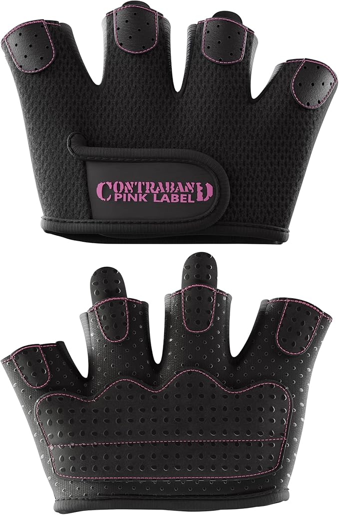 Contraband Pink Label 5537 Womens Micro Weight Lifting Gloves w/Grip-Lock Silicone Padding (Pair) - Minimalist Half Gloves - Apple Watch Friendly