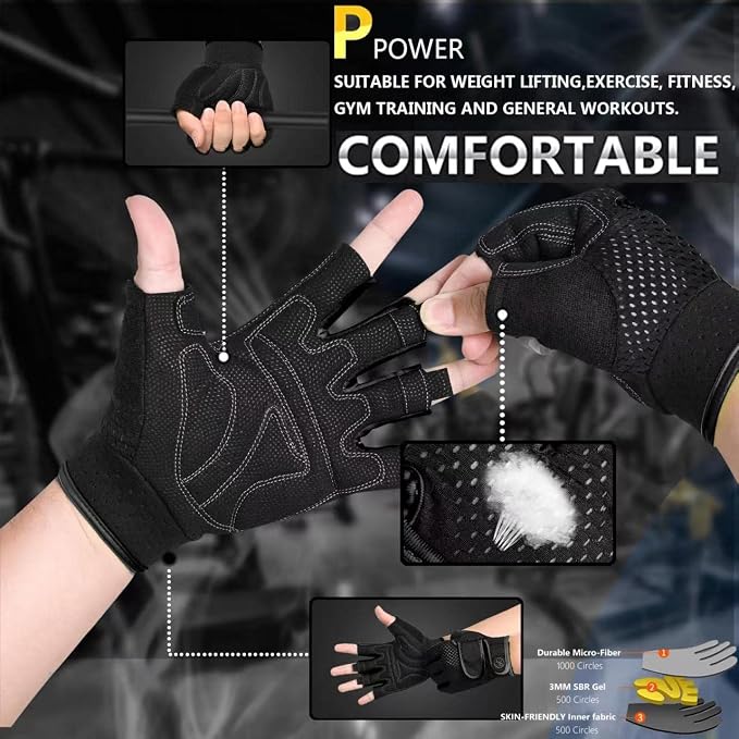 MOREOK Workout Gloves Padded Weight Lifting Gloves for Men/Women, [3MM Gel] Fingerless Grip Gym Gloves Fitness Gloves for Exercise,Hanging,Weightlifting, Cycling, Pull ups, Rowing
