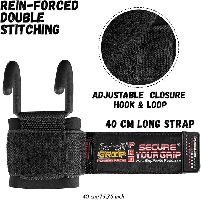 Weight Lifting Rod Hooks Heavy Duty Wrist Wraps Power Weight Lifting Training Gym Grips Straps Set of 2