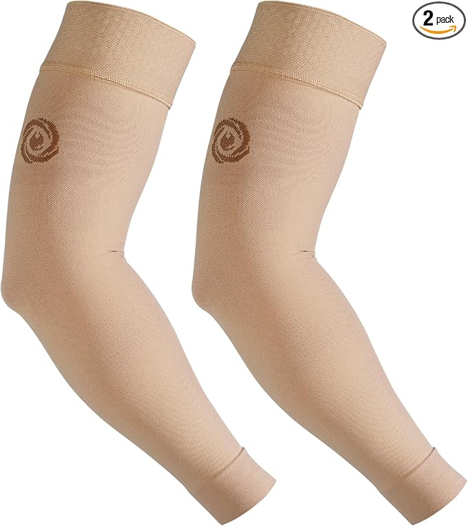 NURCOM Compression Arm Sleeve, 20-30 mmHg, No Silicone, Beige 2XL | For Lymphedema, Lipedema, Pain Relief, Edema, Swelling, Post Surgery Recovery, 2 Pack