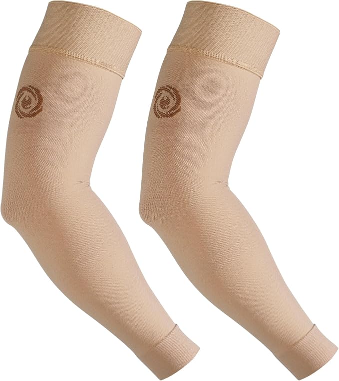 NURCOM Compression Arm Sleeve, 20-30 mmHg, With Silicone, Beige 2XL | For Lymphedema, Lipedema, Pain Relief, Edema, Swelling, Post Surgery Recovery, 2 Pack