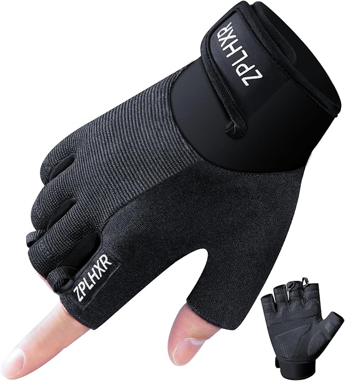 Workout Gloves for Men and Women, Gym Gloves for Weight Lifting, Exercise, Cycling, Training & Fitness, Fingerless with Padded Grip, Full Palm Protection & Breathable Design