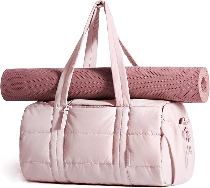 BAGSMART Reiki Gym Bag for Women Puffy Yoga Mat Travel Weekender Duffle Bag | Lint-Resistant Lining, Wet-Dry Pocket & Anti-Slip Mat Loop, Ultra-Light, Roomy for Workout Gear, Water Bottle, Travel, Sports