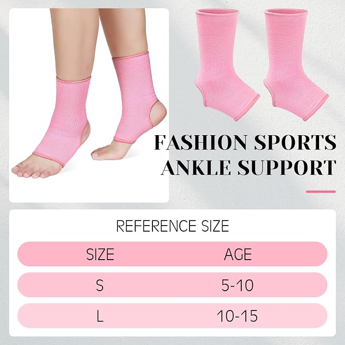 Haysandy 4 Pieces/ 2 Pair Kids Ankle Support Brace Elastic Kids Compression Socks Knitted Ankle Sleeve for Jogging Running Fitness(Pink,10-15 Years)