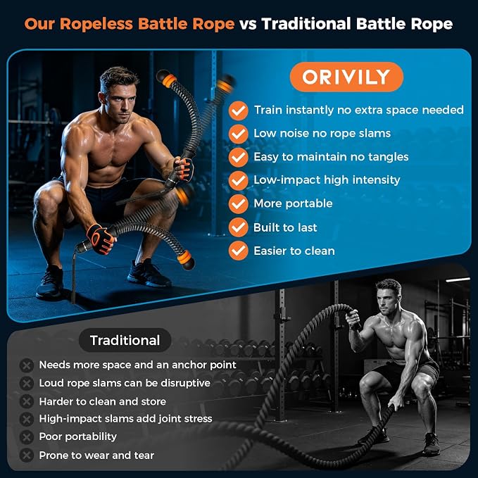 Weighted Ropeless Battle Ropes, Adjustable Weights Portable Cordless Battle Ropes for Home Gym with Gloves, Cardio Exercise Fitness Equipment for Low-Impact Workout, Strength & HIIT, for Men & Women