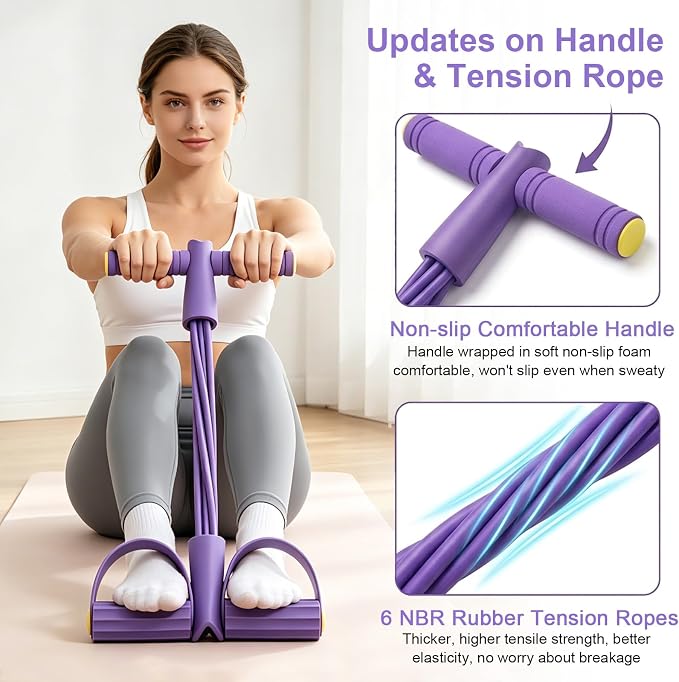 Pedal Resistance Band with Handle, 6-Tubes Tesistance Bands with Handles, Natural Rubber Foot Pedal Resistance Band, Multifunctional Exercise Bands for Abdomen, Waist, Leg, Arm