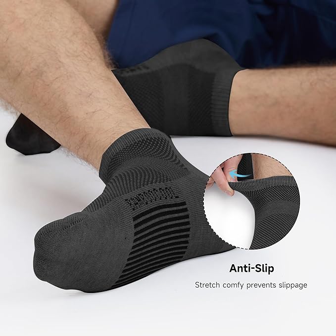 BAMBOO COOL Men's Athletic Ankle Socks Moisture Wicking, Anti-Odor Breathable Running Mesh Socks Arch Support, 8 Pack