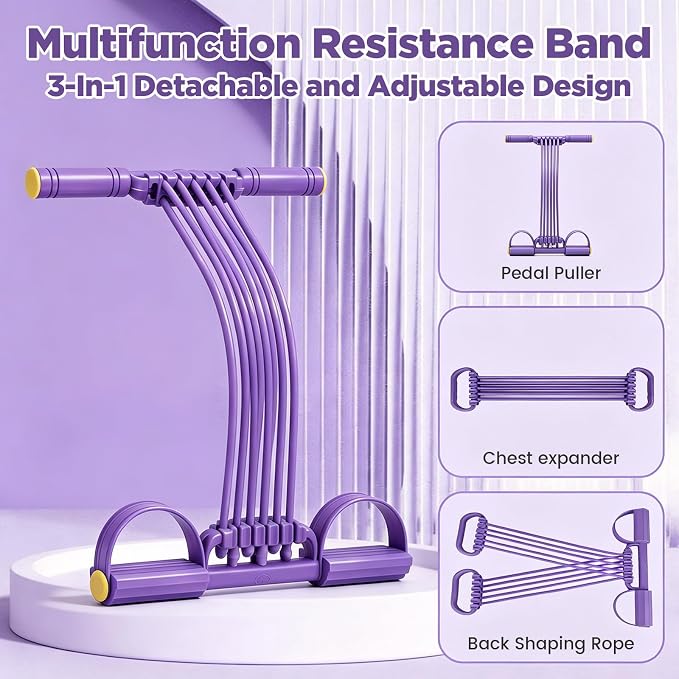 Pedal Resistance Band with Handles, Multifunction Tension Rope | 2026 Upgraded 3 in 1 10 Tubes with Anti-Slip Foot Pedal & Foam Grips, Portable Home Yoga Fitness Equipment for Women