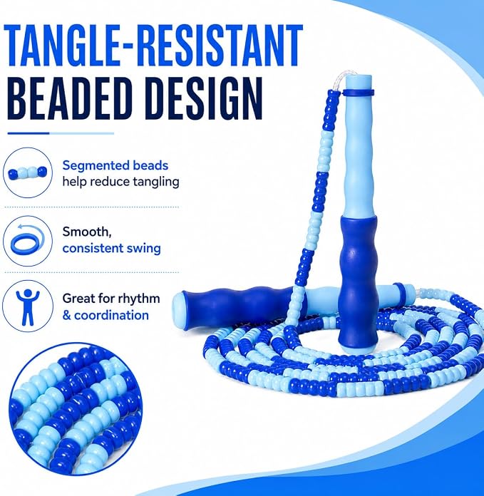 Jump Rope for Kids, Beaded Jumping Rope for 8-12, 9Ft Adjustable Skipping Rope with Soft Beaded, Tangle-Free Jumprope for Girls Boys, Students Outdoor Fitness Exercise