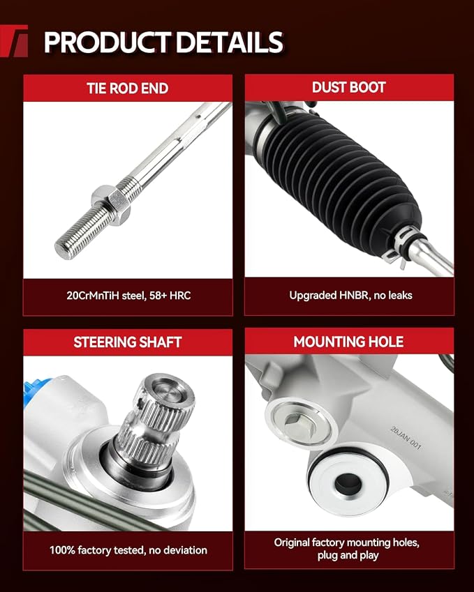 Torchbeam Hydraulic Steering Rack & Pinion Kit Fit for 2004-2008 Maxima, 2002-2004 Altima 3.5L, with Outer Tie Rod Ends, Replaces OEM 26-3014