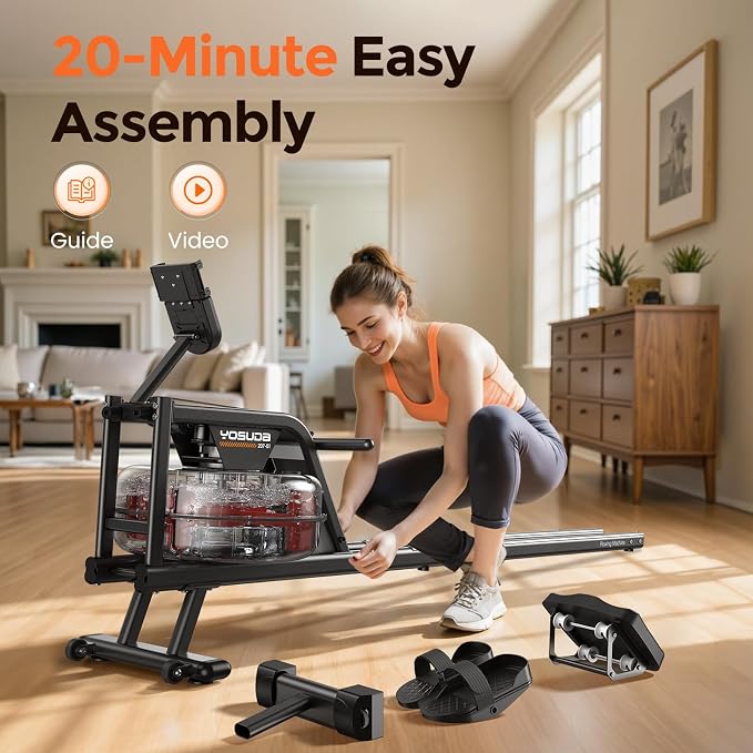 YOSUDA Rowing Machine for Home, Magnetic Rower Machine for Beginners to Athletes, Use with Resistance Adjustment Function, Bluetooth, App Supported, LCD Monitor, and Comfortable Seat Cushion