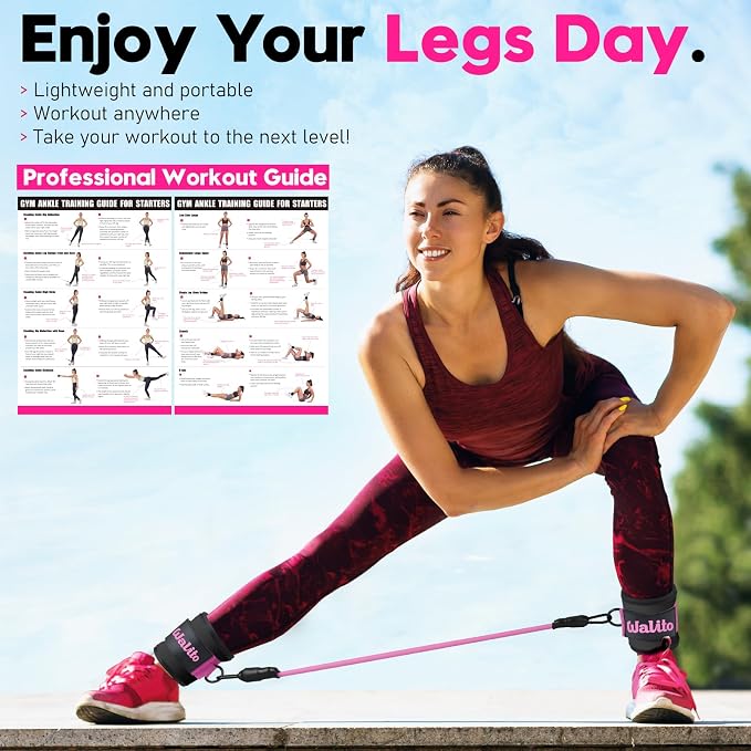 WALITO Ankle Resistance Bands with Cuffs, Exercise Bands for Legs and Butt, Booty Workout Equipment for Kickbacks and Hip Fitness Training