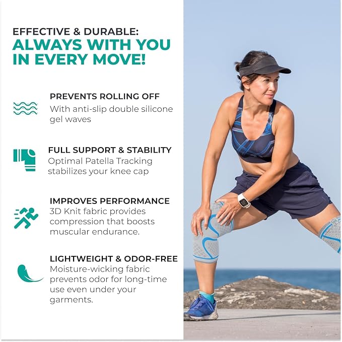 Modvel Compression Knee Brace for Women & Men - 2 Pack Knee Brace for Women Running Knee Pain, Knee Support Compression Sleeve, Workout Sports Knee Braces for Meniscus Tear ACL & Arthritis Pain Relief
