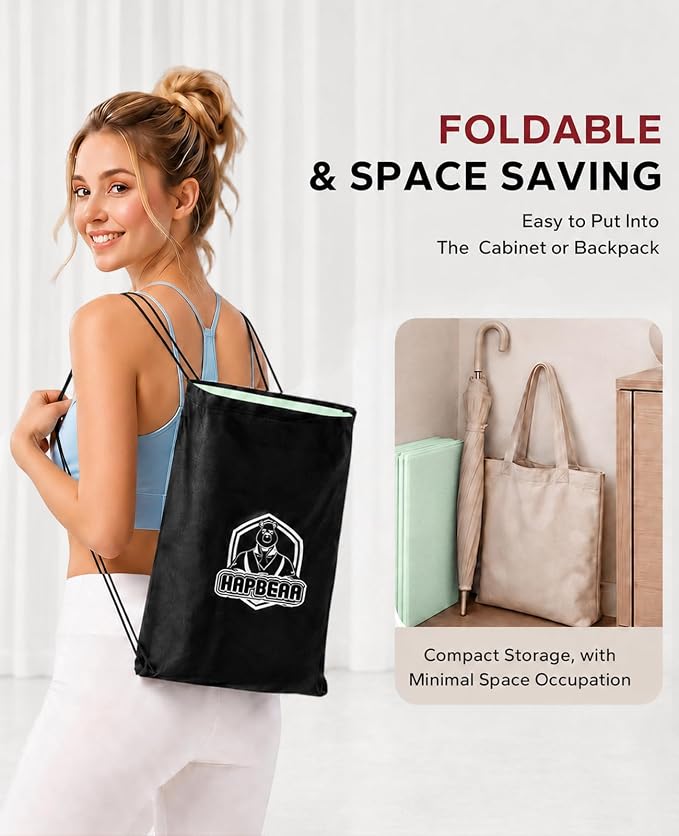 HAPBEAR Foldable Yoga Mat - 72"x24"x0.24" (6mm), Non-Slip TPE Exercise Mat | Ideal for Home Workout, Yoga, Pilates, Stretching & Travel, Durable & Eco-Friendly, Includes Carry Bag
