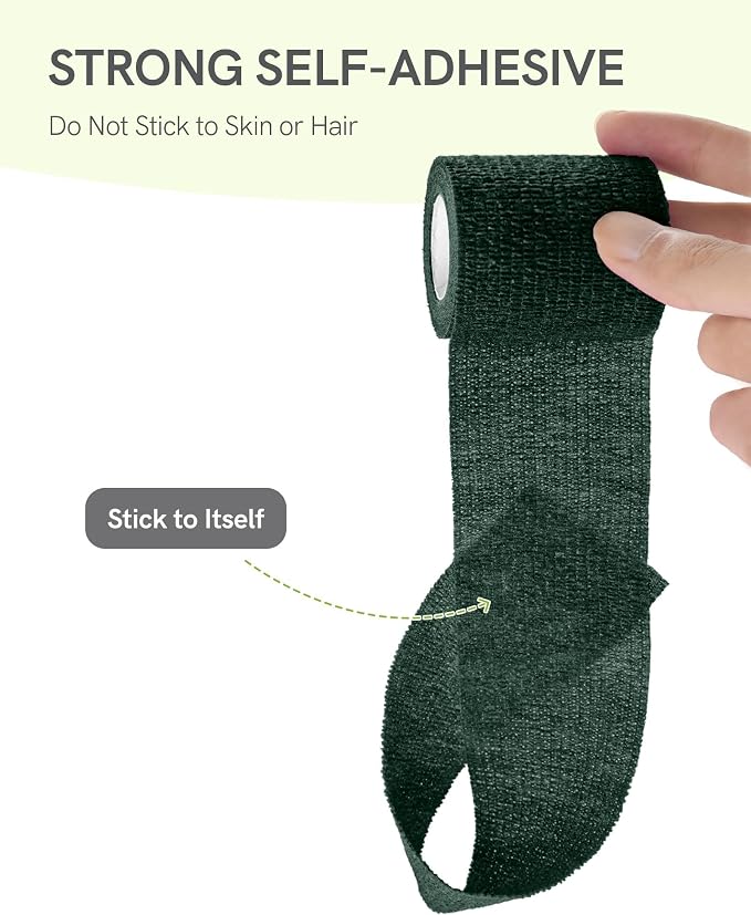 FriCARE Self Adhesive Bandage Wrap, Medical Tape in First Aid Kit | Elastic Cohesive Bandages for Sports/Vet/Wrist Ankle Wounds, 2 Inches X 5 Yards, Latex-free 6 Rolls, Hunter Green
