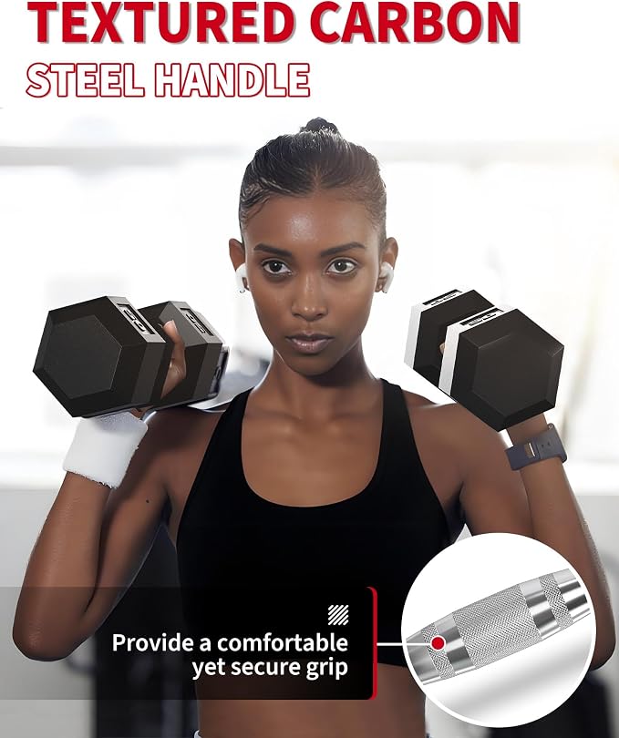 Garvee 5-50 LB Hex Dumbbell Set of 2, Hand Weights Dumbbells Pair | With Cast Iron Core, Rubber Encased Coating and Textured Carbon Steel Handle for Home Gym Strength Training