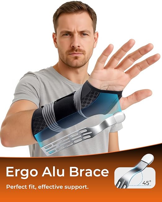 3-Splint Carpal Tunnel Wrist Brace Night Support, Left Hand Pain Relief | Adjustable Hand Brace for Tendonitis, Arthritis, Sprains & Strains, Wrist Support for Women & Men, Black, L