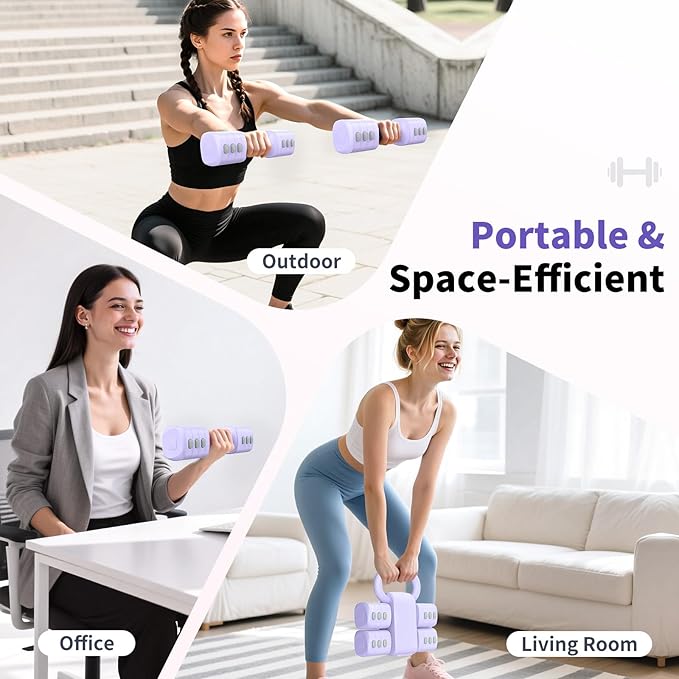Hezeyferg Adjustable Dumbbell Set, 2-in-1 Hand Weights with Kettlebell Form | 4-Level 2.2-5.5lb Each, Dual-Button Locking, for Women Men Beginners Home Gym, Portable & Space-Efficient, Full Body Workout
