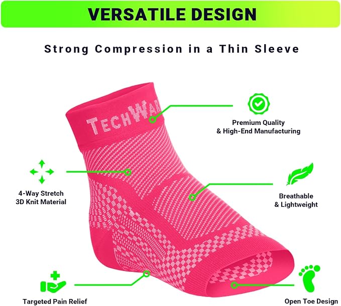 TechWare Pro Ankle Brace Compression Sleeve - Plantar Fasciitis Sock. Relieves Achilles Tendonitis. Foot Arch Support Reduces Joint Pain, Swelling & Heel Spur Pain. Injury Recovery Braces for Sports