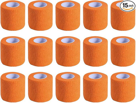 KISEER 15 Pack 2 Inch x 5 Yards Orange Self Adhesive Bandage Breathable Cohesive Bandage Wrap Rolls Elastic Self-Adherent Tape for Stretch Athletic, Sports, Wrist, Ankle